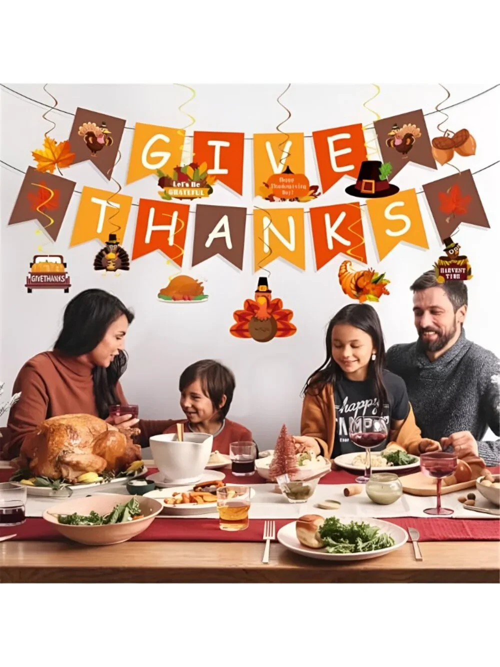 Thanksgiving Party Decorations Thanks Banner,Hanging Swirls, Tablecloth